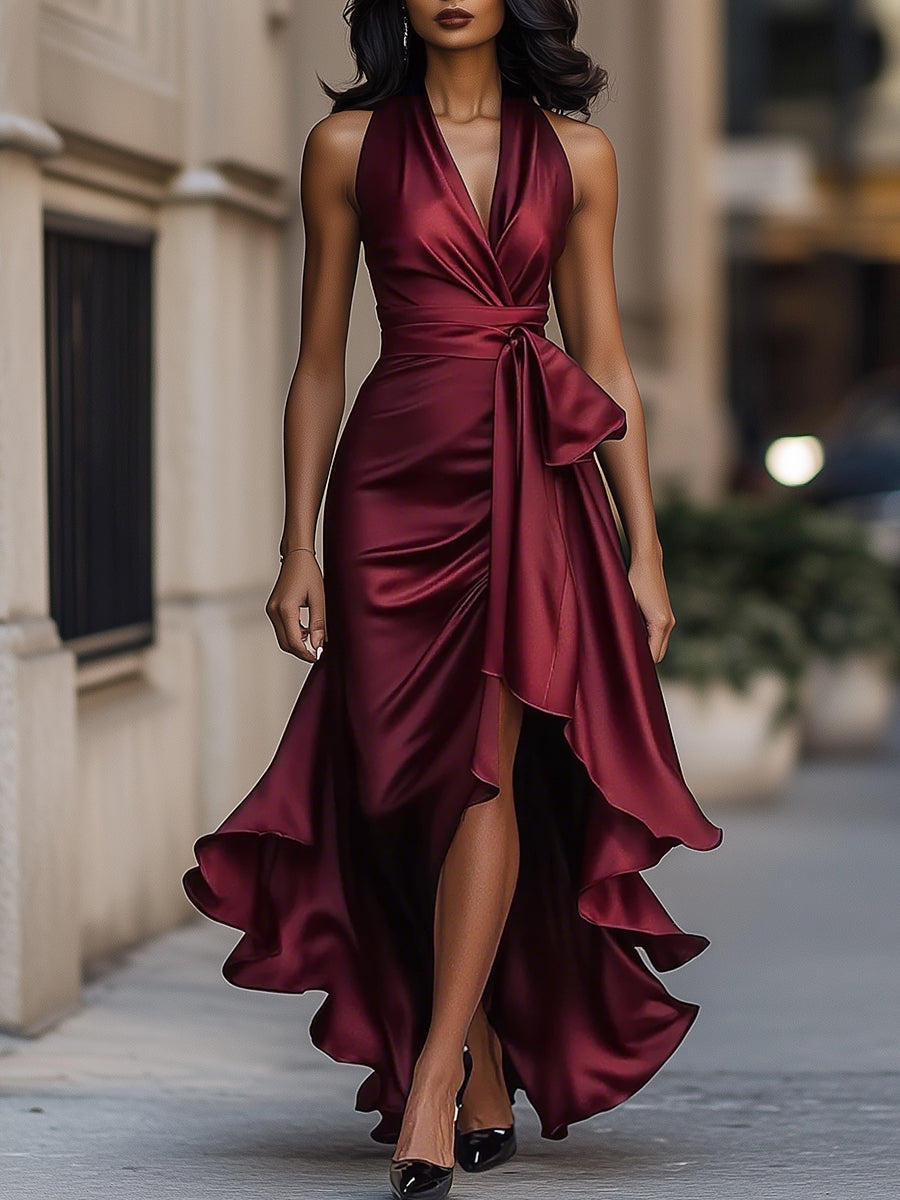 Abito Ruffle in Satin Eleganza di Mezzanotte