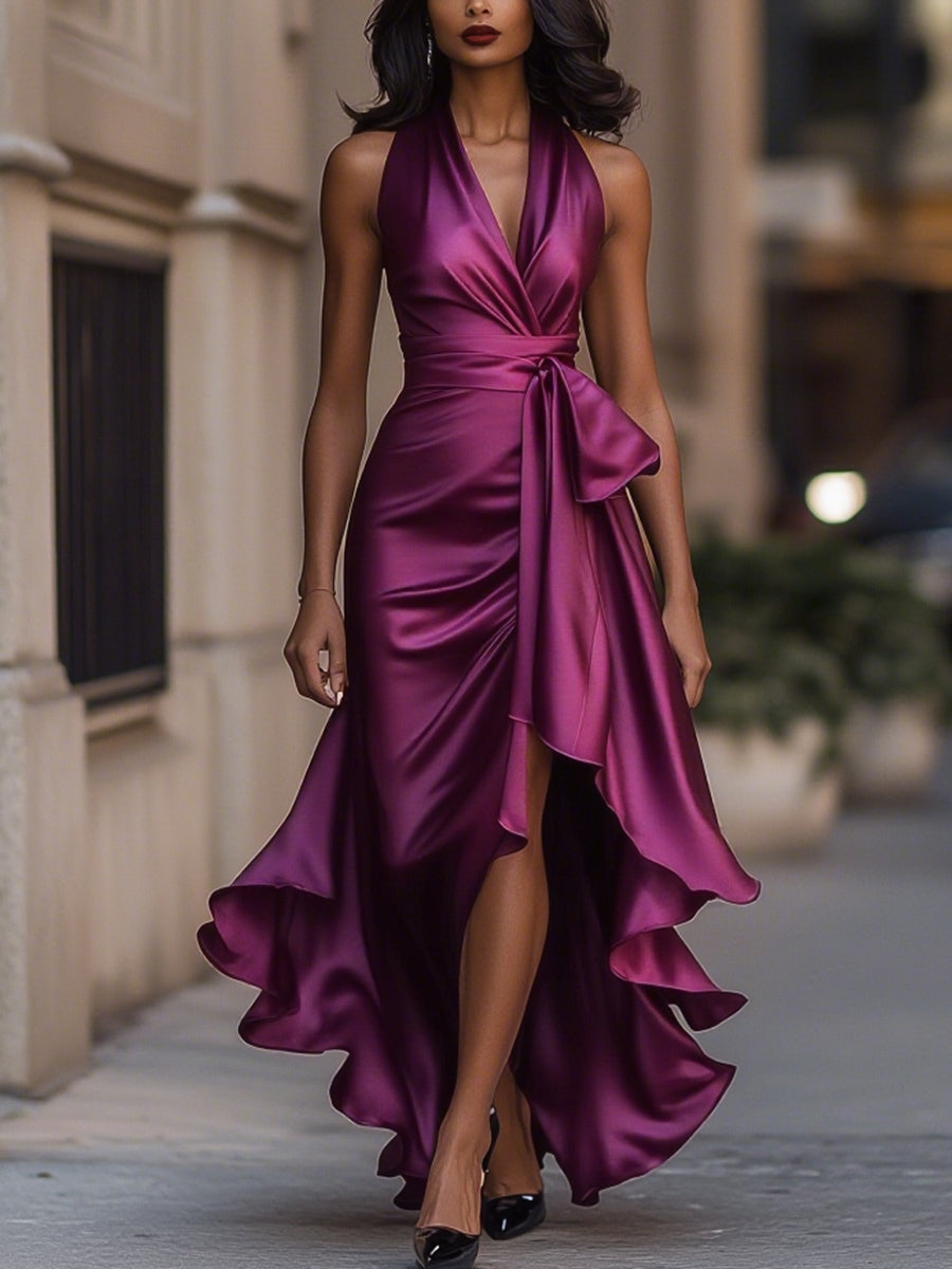 Abito Ruffle in Satin Eleganza di Mezzanotte