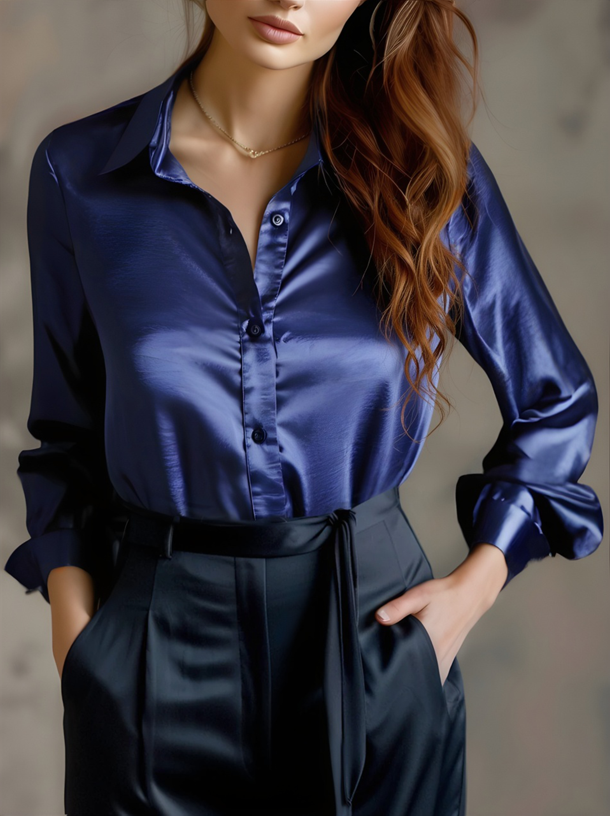 Blusa Elegante in Seta Nera con Maniche Lunghe