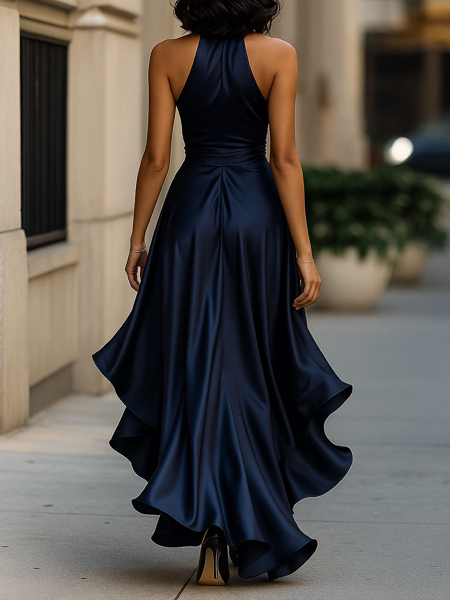 Abito Ruffle in Satin Eleganza di Mezzanotte