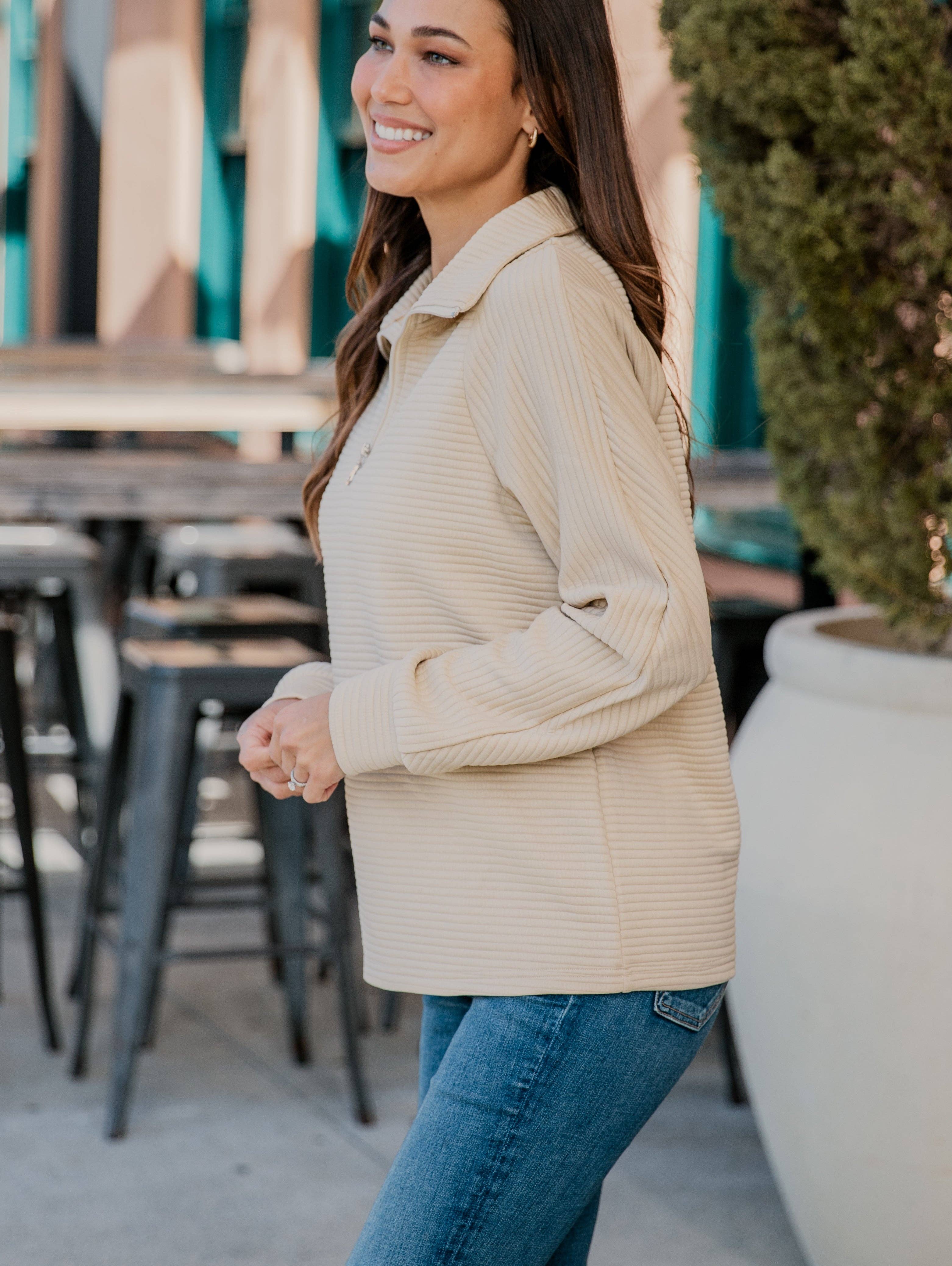 Mila Milano™ | Pullover con zip e texture a coste