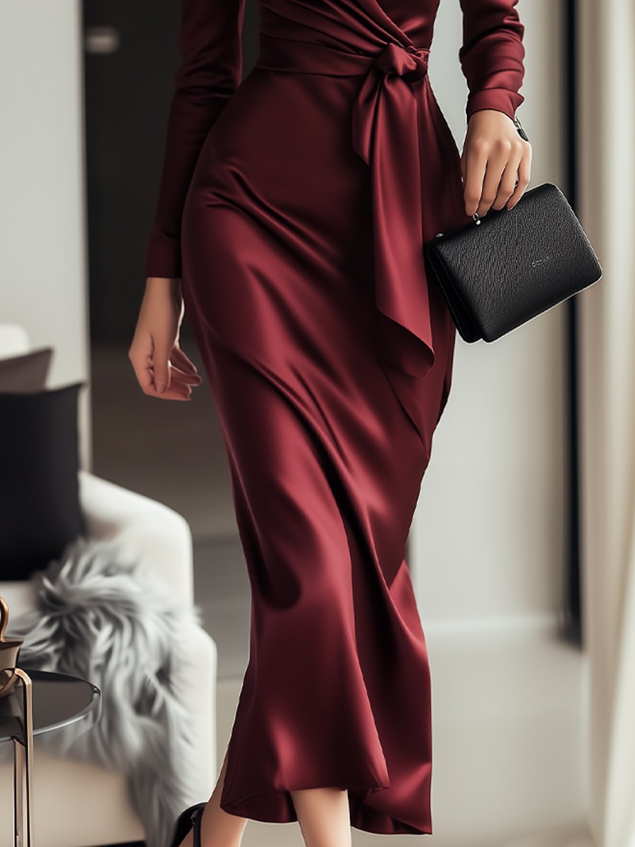 Mila Milano™ | Abito in Satin Bordeaux