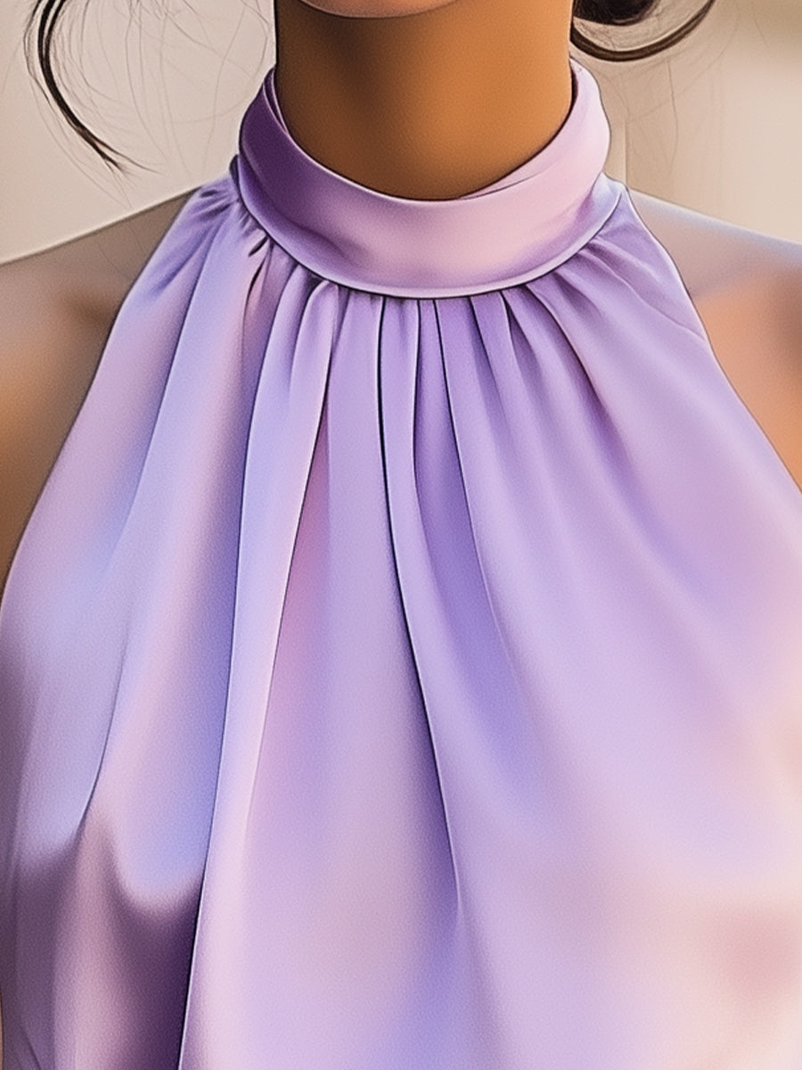 Blusa Alta in Raso Lavanda