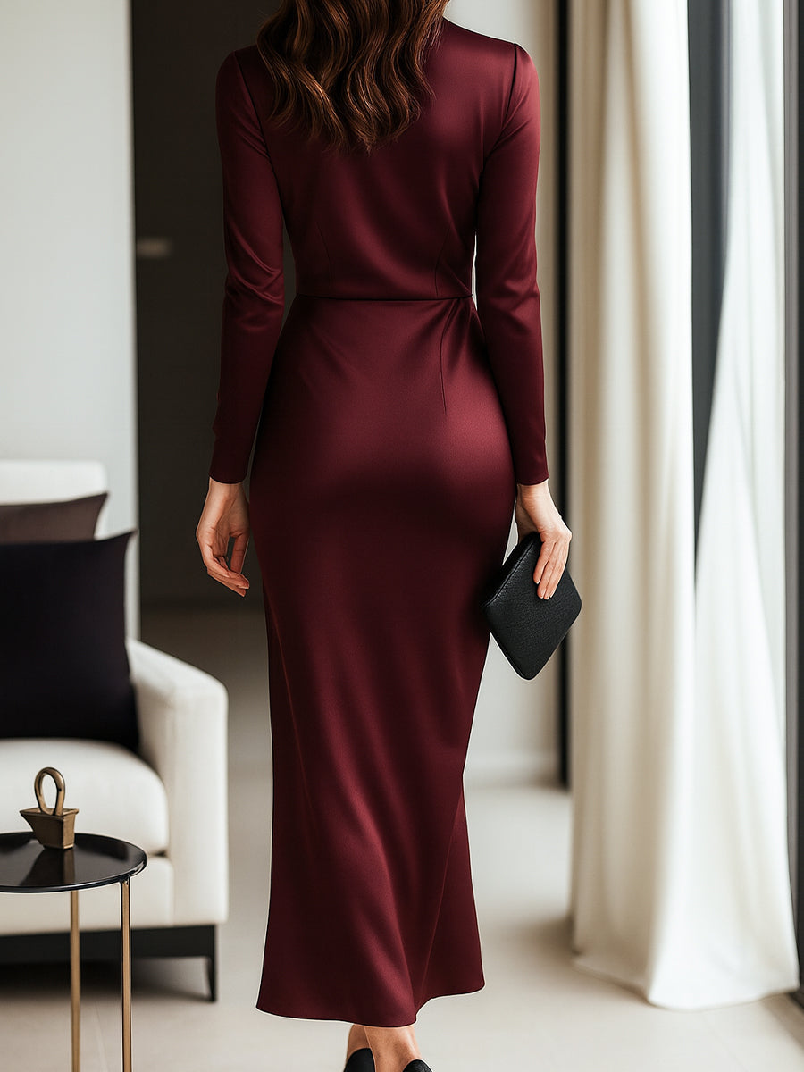 Mila Milano™ | Abito in Satin Bordeaux