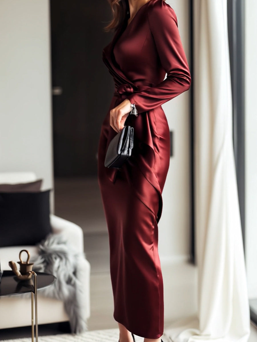 Mila Milano™ | Abito in Satin Bordeaux