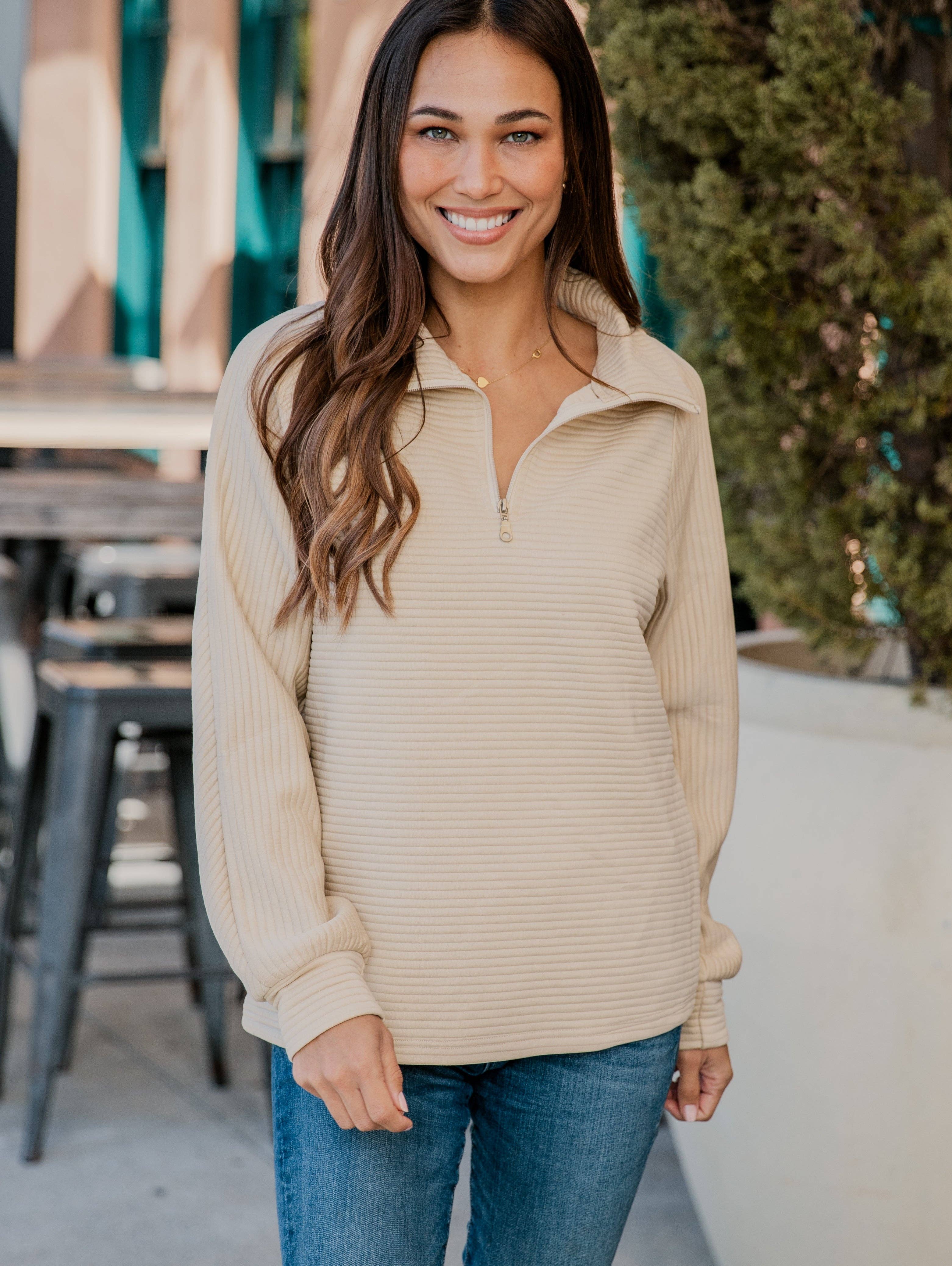 Mila Milano™  |  Pullover con zip e texture a coste