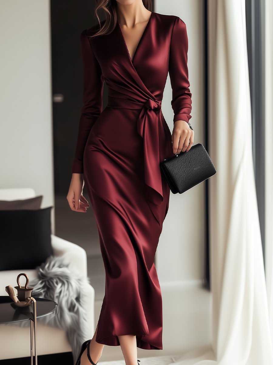 Mila Milano™ | Abito in Satin Bordeaux